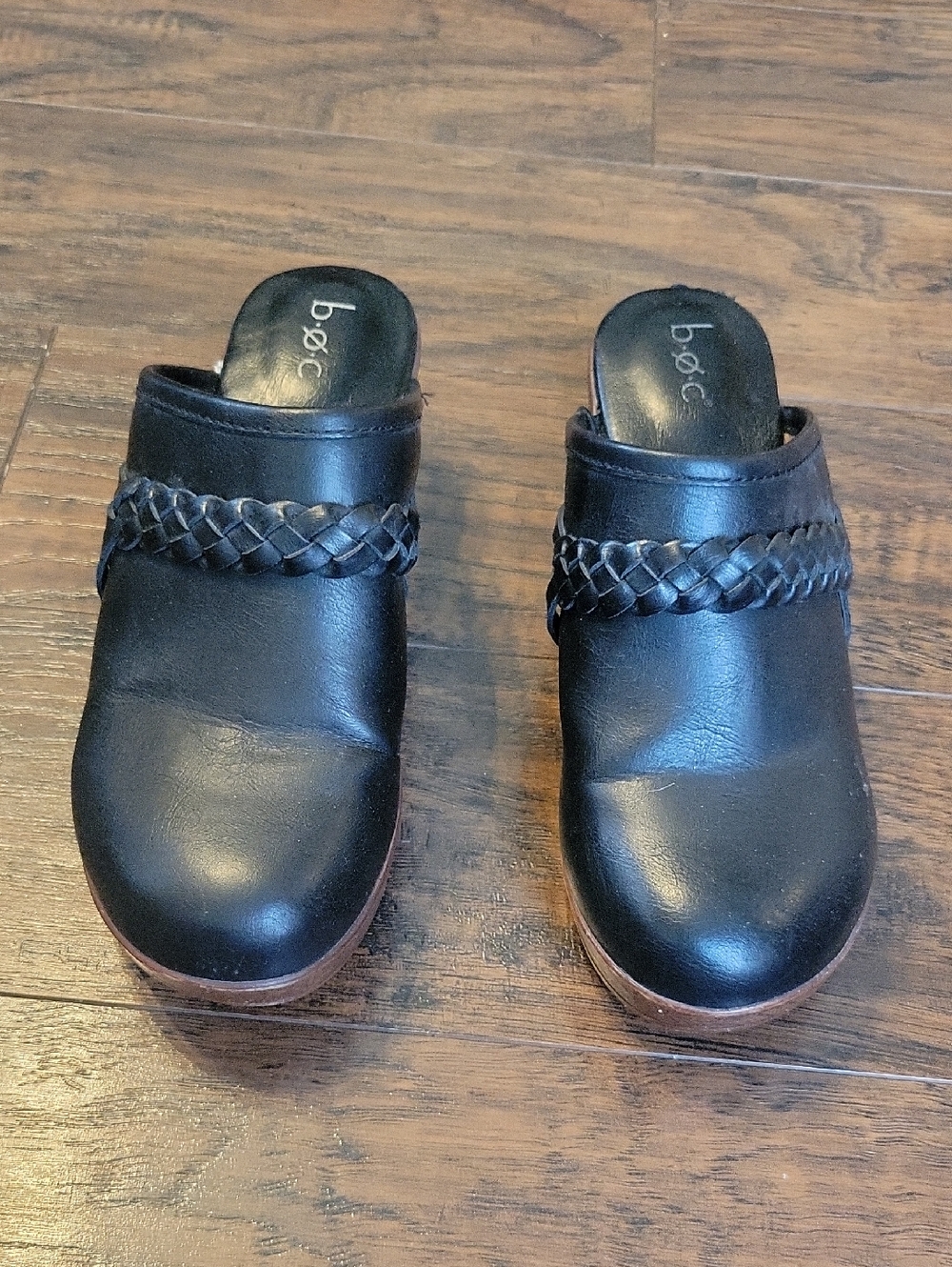 b.o.c. Women's Black Braided Leather Clog Mules